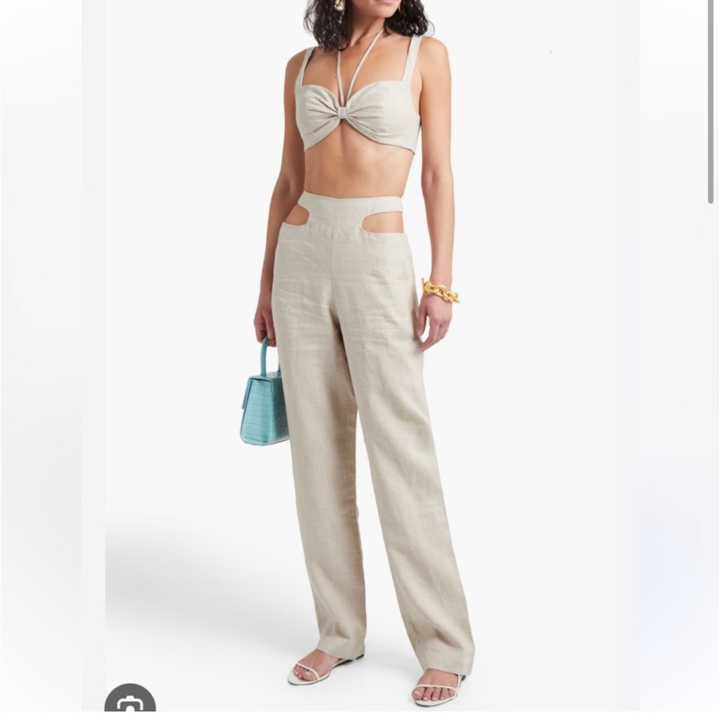 Ronny Kobo Linen Set Bralette Florence Top & Iris Cutout Pants Xs 0